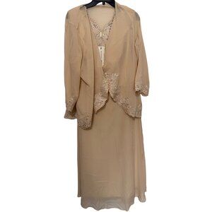 Formal Dress Beige Wedding Party Tank With Beads Sheer Jacket NWT Large